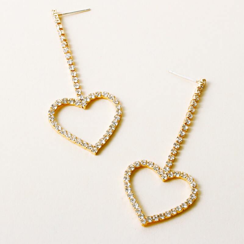 

1pair Rhinestone Decor Heart Drop Earrings, Gold