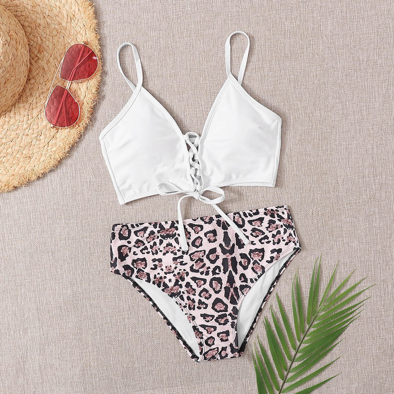 

Leopard Lace-up Bikini Swimsuit, Multicolor