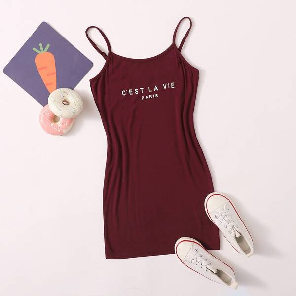 

Girls Slogan Graphic Bodycon Dress, Burgundy