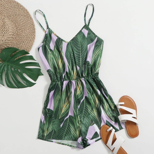 

Tropical Print Slip Romper, Multicolor