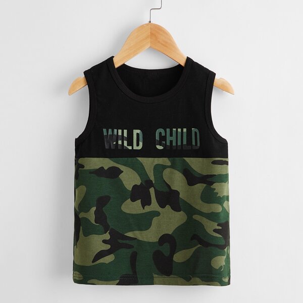 

Toddler Boys Camo Spliced Letter Graphic Tank Top, Multicolor