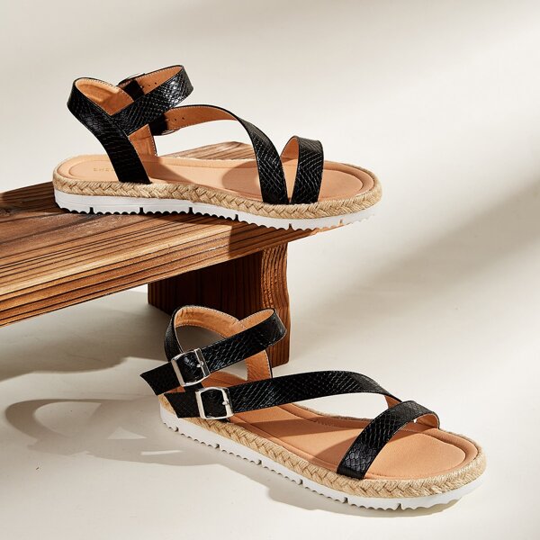 

Buckle Strap Decor Espadrille Sandals, Black