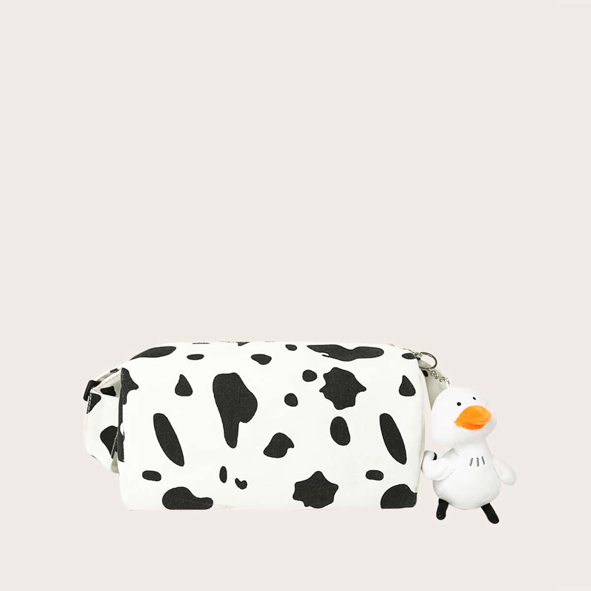 

Cow Print Canvas Crossbody Bag, Black and white