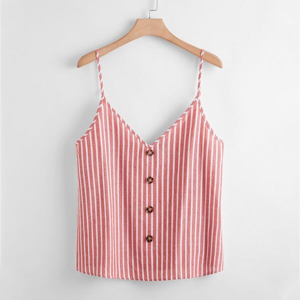 

Plus Button Front Striped Cami Top, Red and white