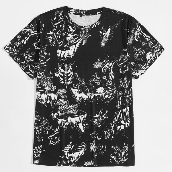 

Men Graphic Print Short Sleeve Tee, Black