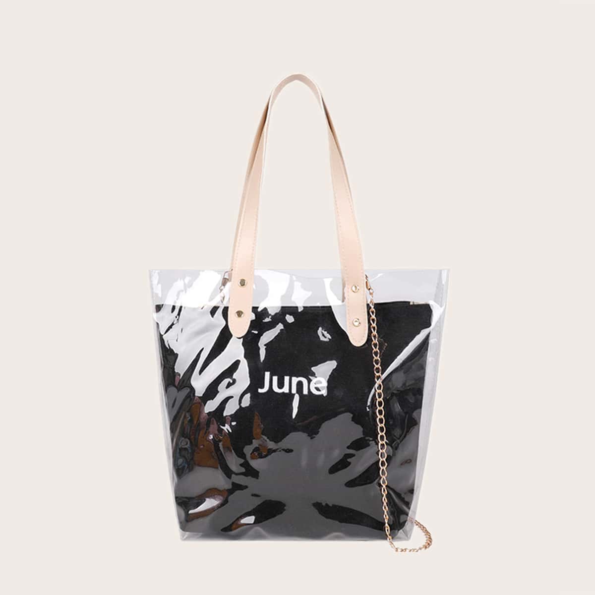 

Clear Tote Bag With Inner Pouch, Black