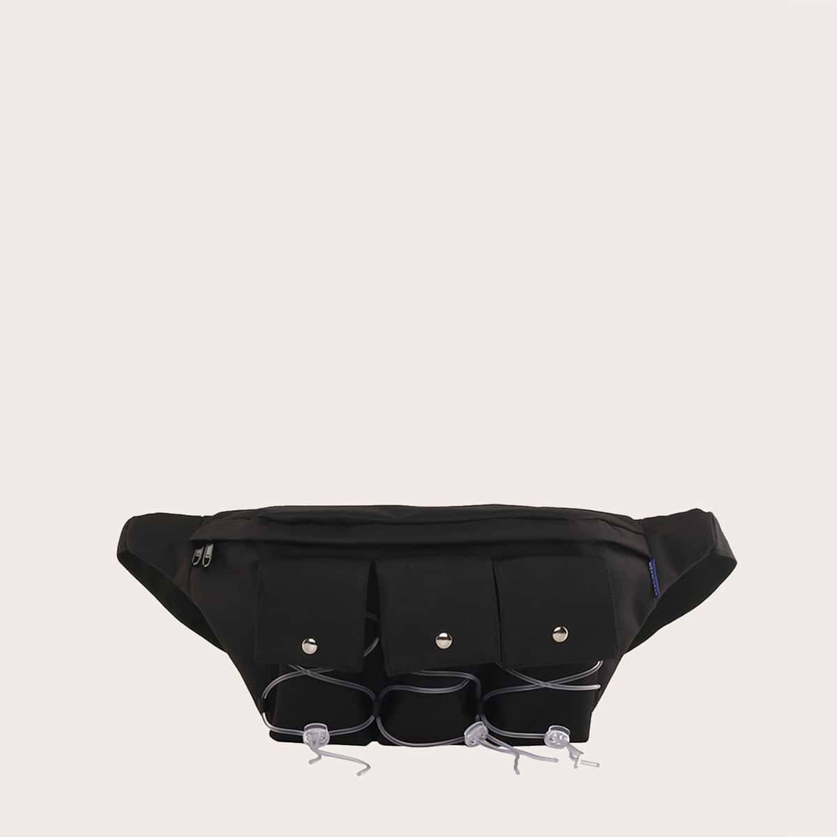 

Clear Strap Pocket Fanny Pack, Black