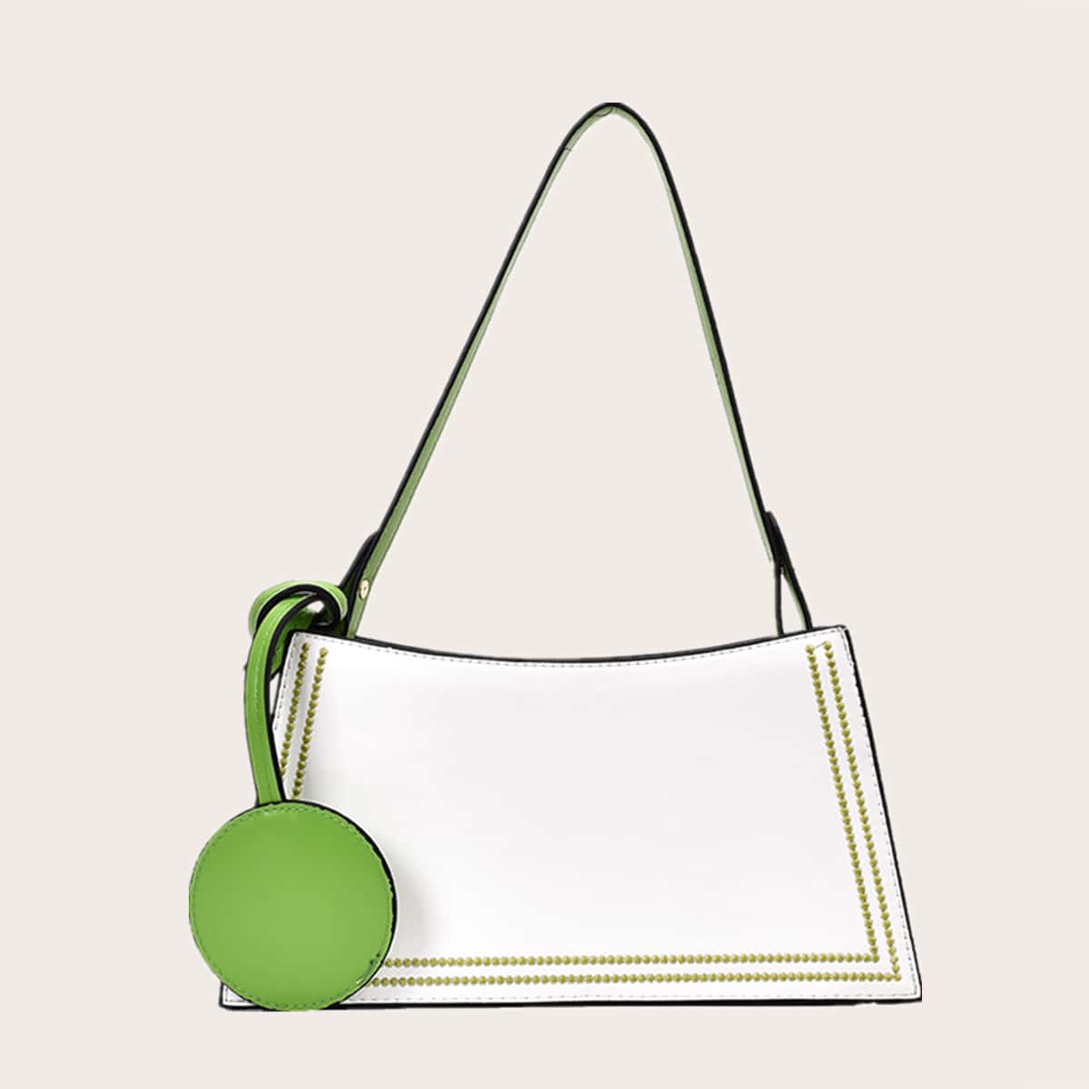 

Round Decor Shoulder Bag, White