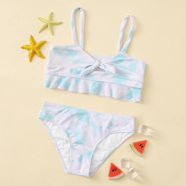 

Girls Tie Dye Knot Front Bikini Swimsuit, Blue