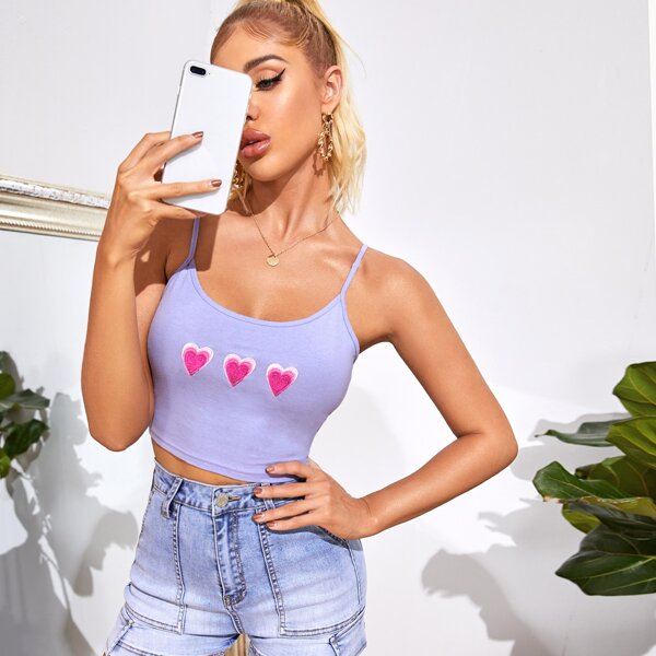 

Heart Embroidered Crop Cami Top, Purple