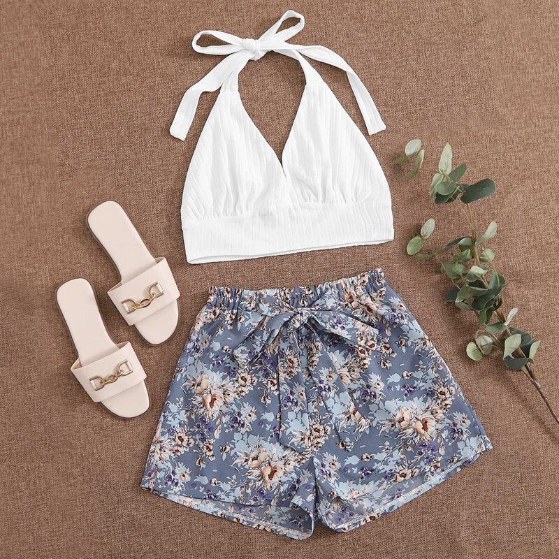 

Halter Top & Floral Shorts, Multicolor