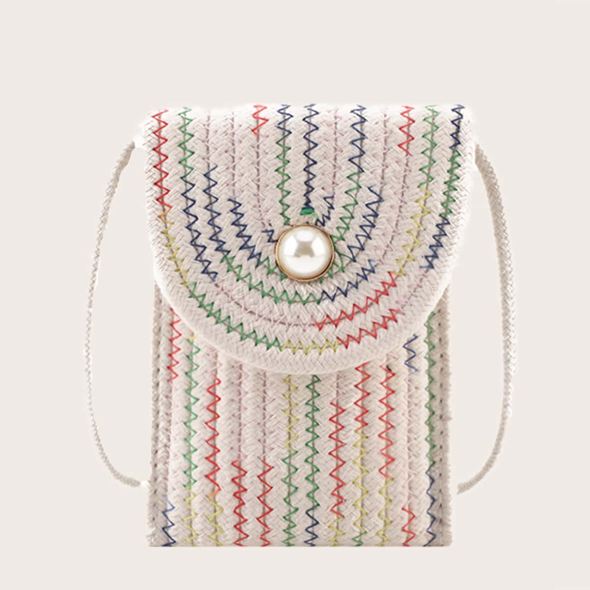 

Colorful Woven Crossbody Bag, Beige