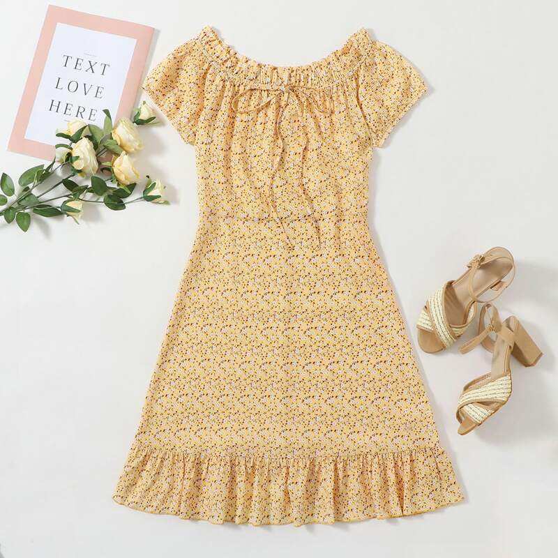 

Ditsy Floral Ruffle Hem Dress, Yellow