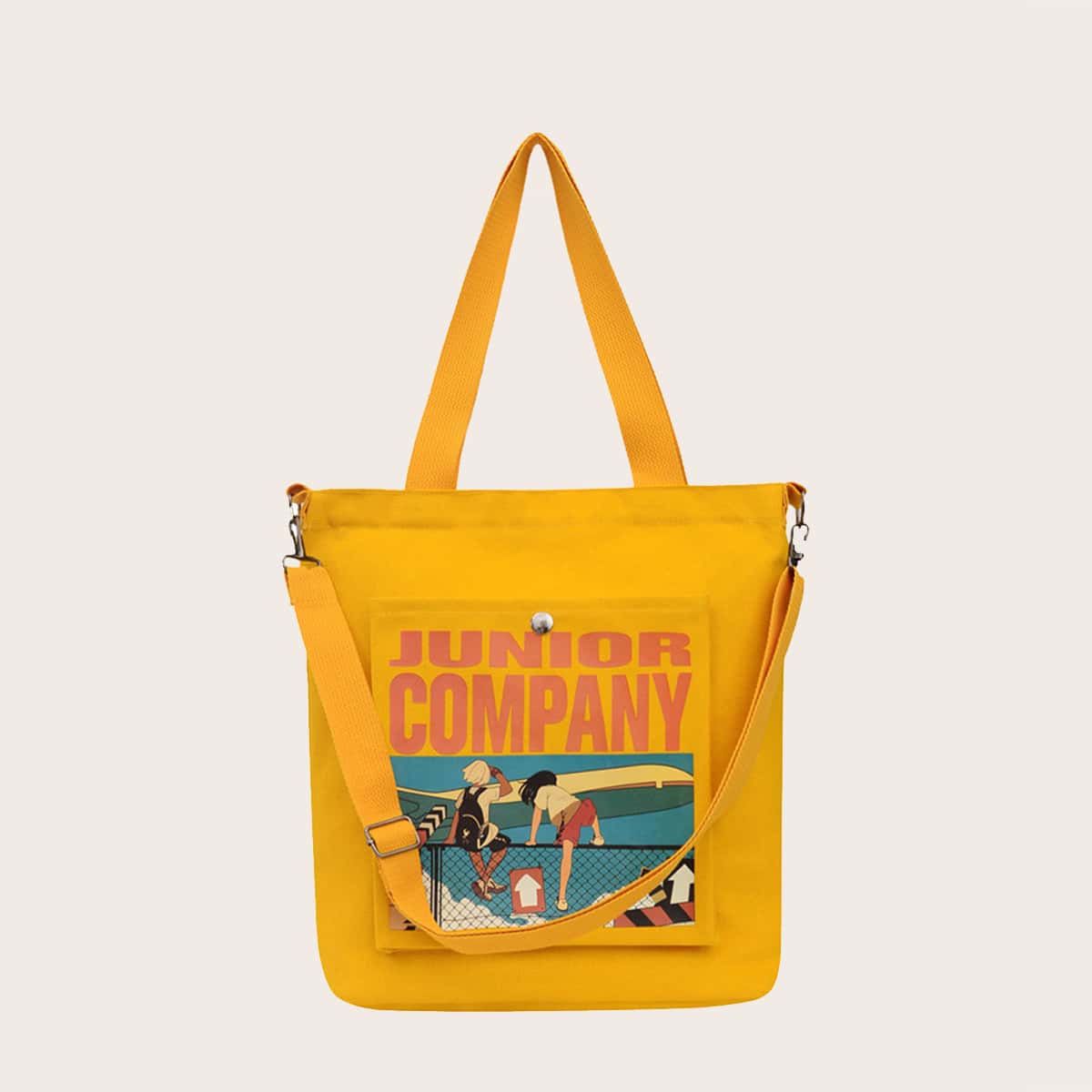 

Cartoon Canvas Tote Bag, Yellow