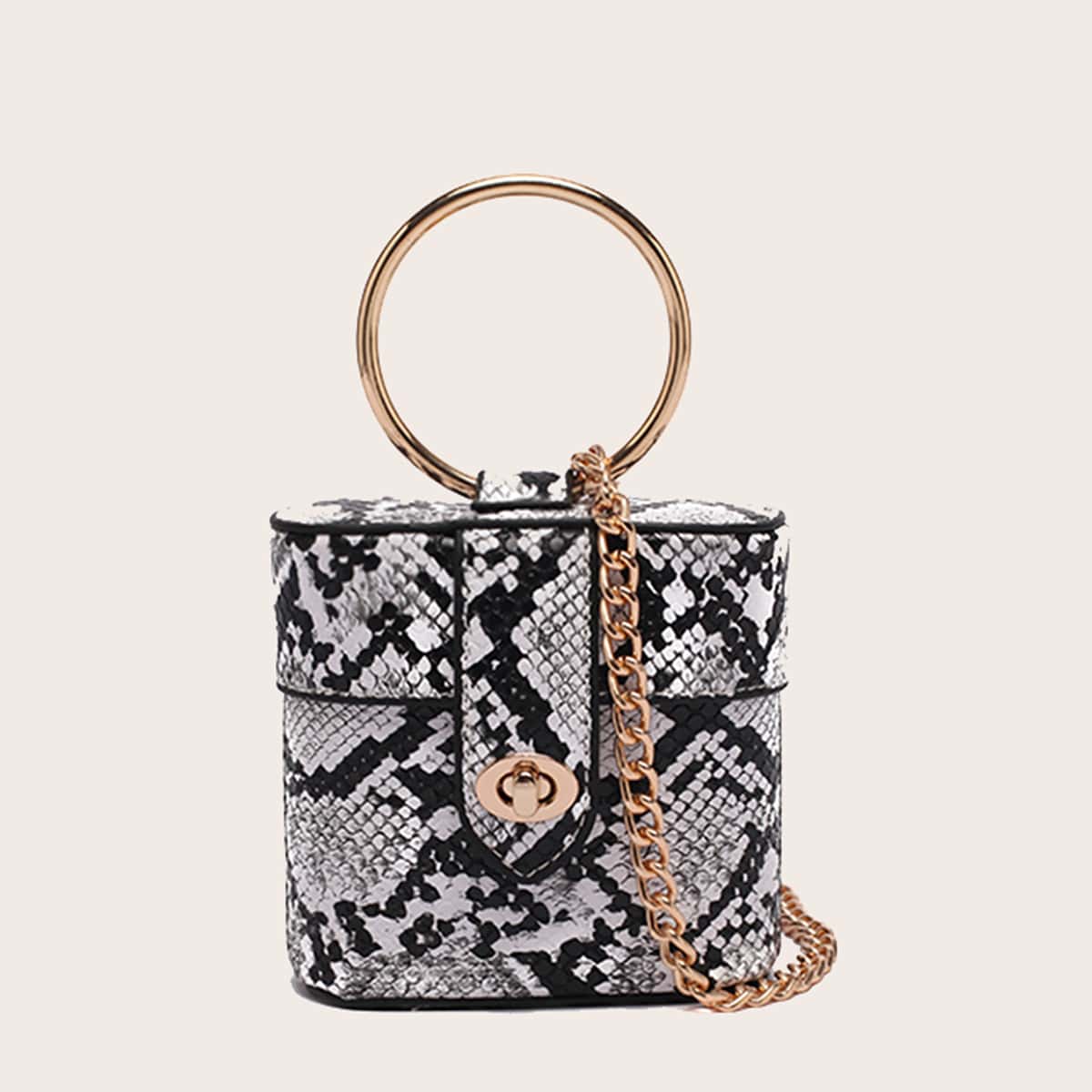 

Snake Skin Ring Satchel Bag, Multicolor