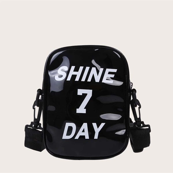 

Детская сумка через плечо с текстовым узором, Чёрный