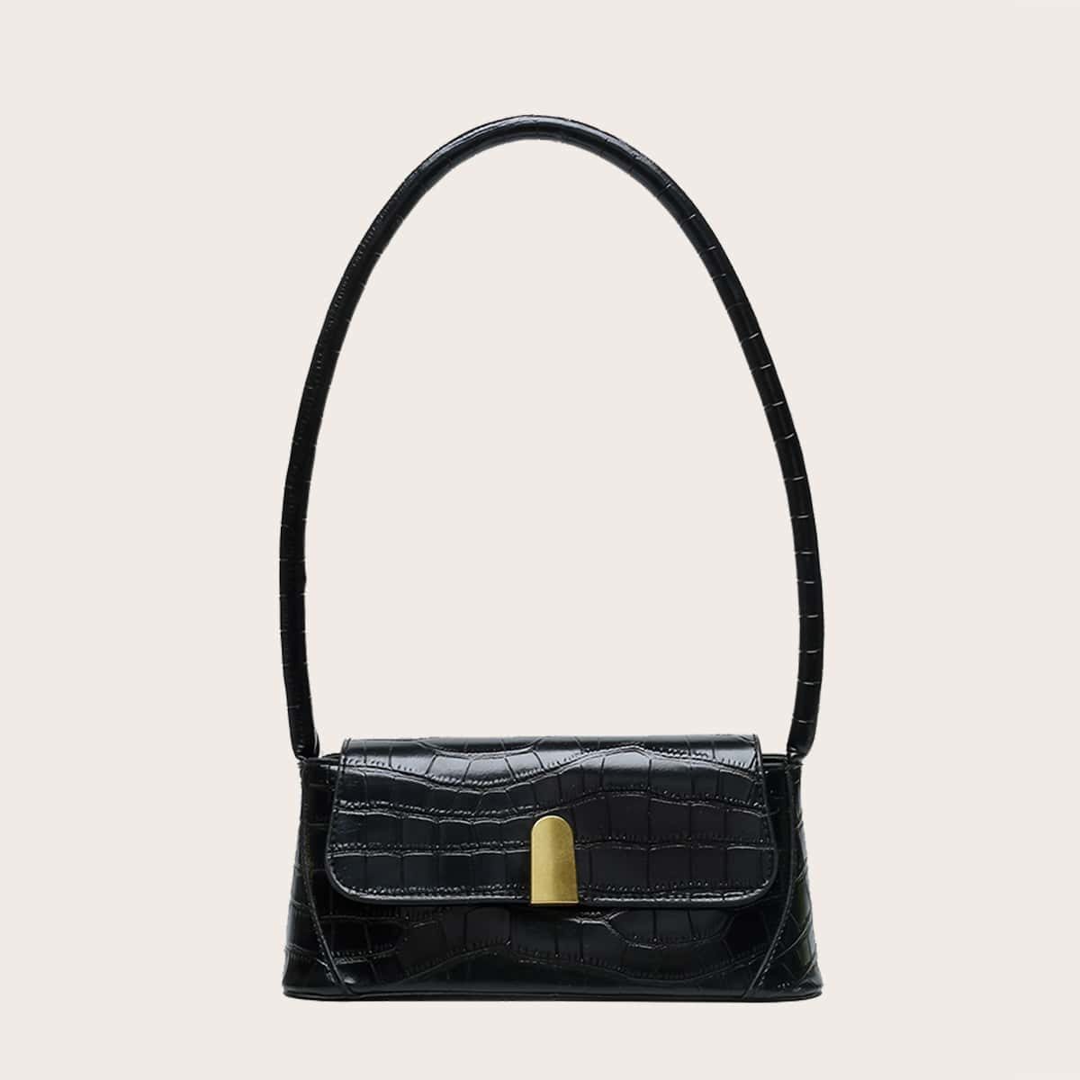 

Croc Embossed Tote Bag, Black