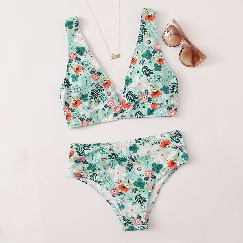 

Floral Print Bikini Swimsuit, Green