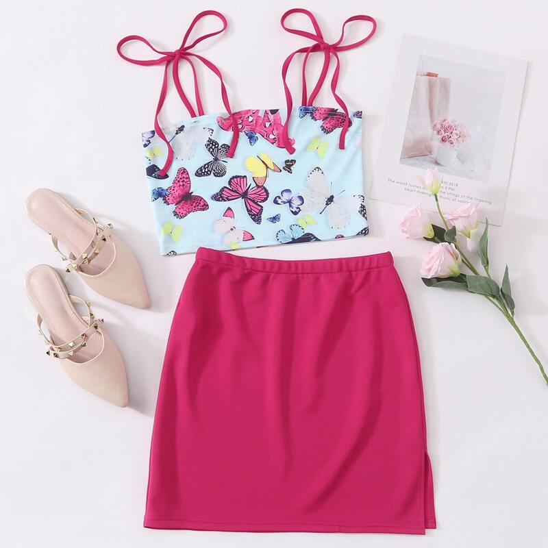 

Butterfly Print Cami & Skirt, Multicolor