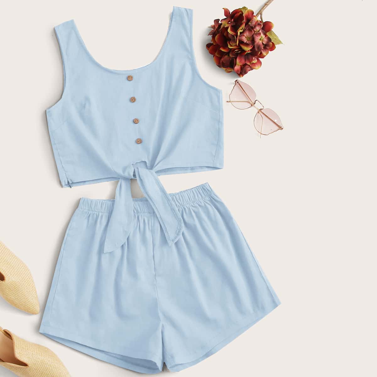 

Button Knot Tank & Shorts, Blue