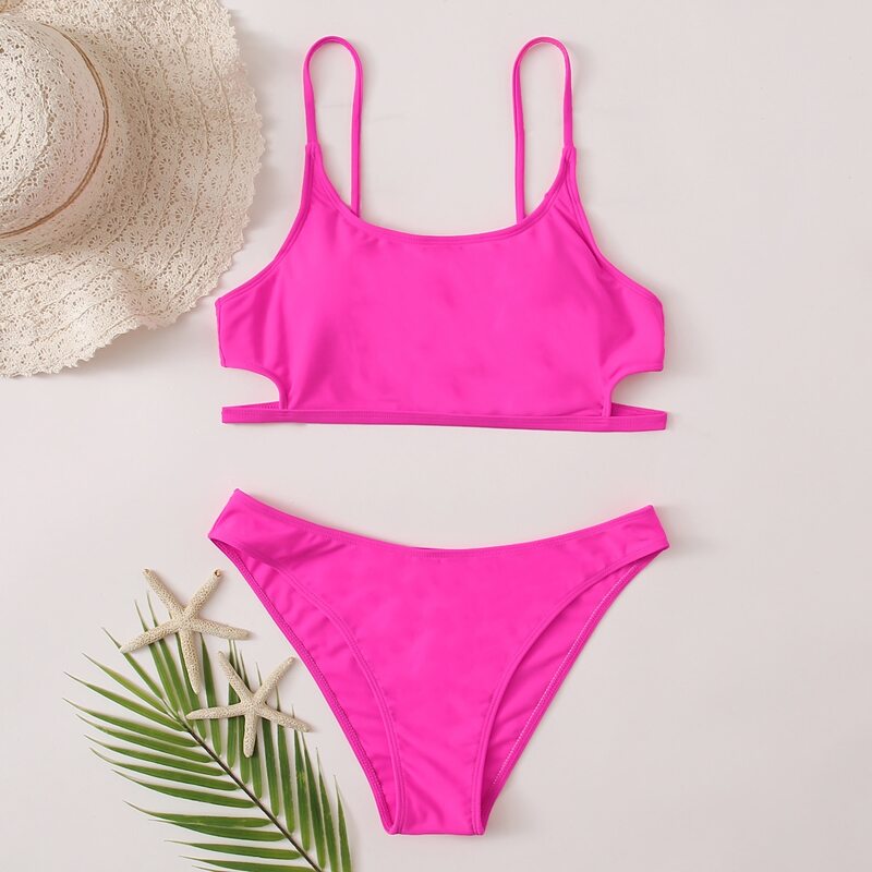 

Neon Pink Cutout Bikini Swimsuit, Pink bright