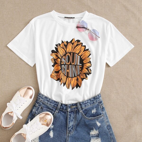 

Sunflower & Letter Graphic Tee, White