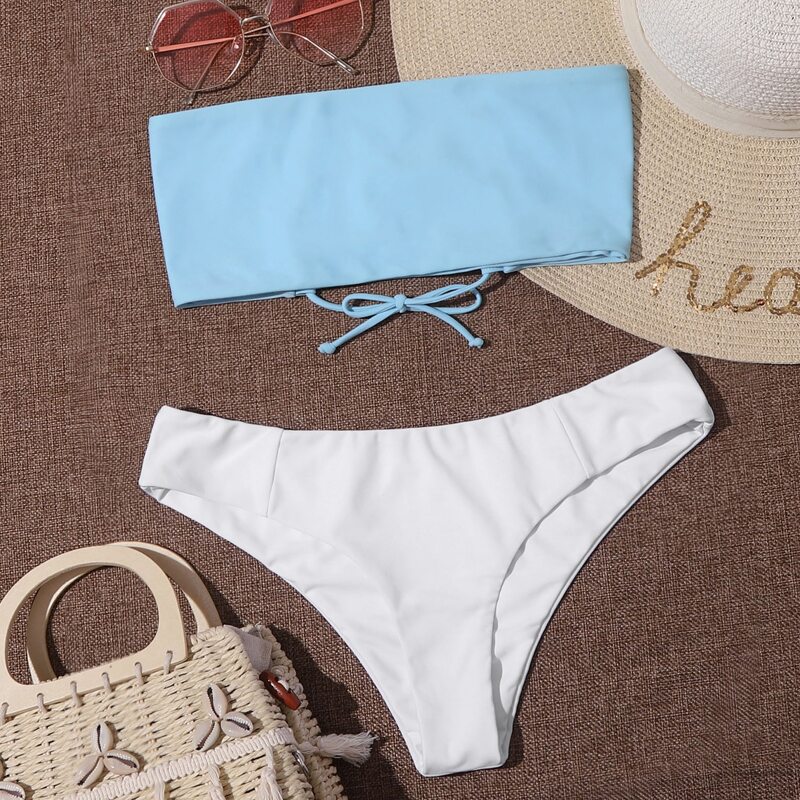 

Two Tone Bandeau Bikini Swimsuit, Multicolor