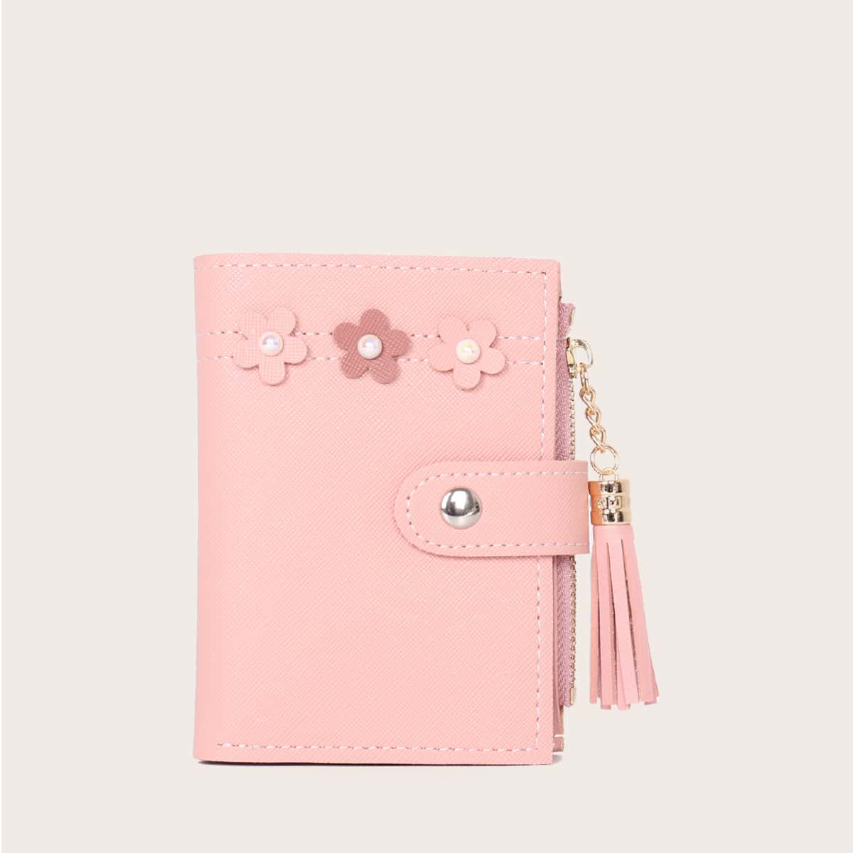 

Tassel Charm Flower Decor Purse, Pink