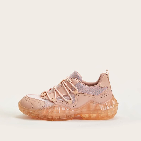 

Lace-up Front Transparent Bottom Sneakers, Pink