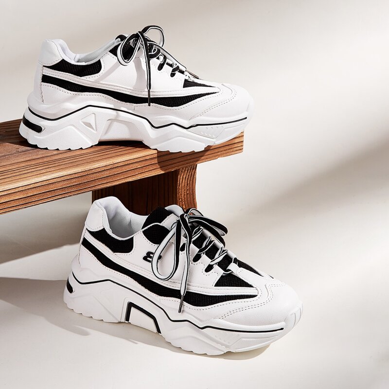

Lace-up Front Chunky Sneakers, White