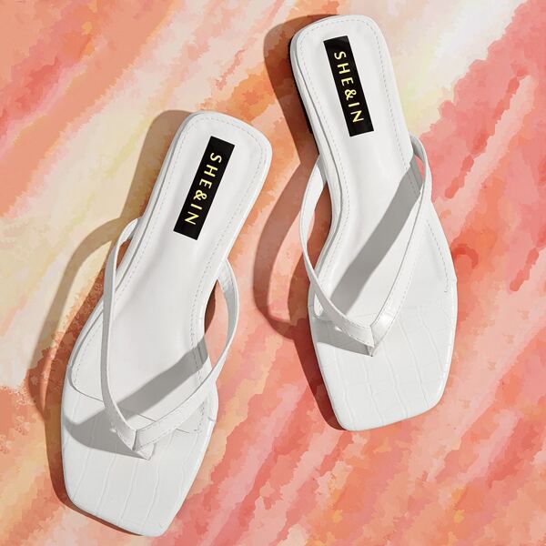 

Croc Embossed Flip Flops, White