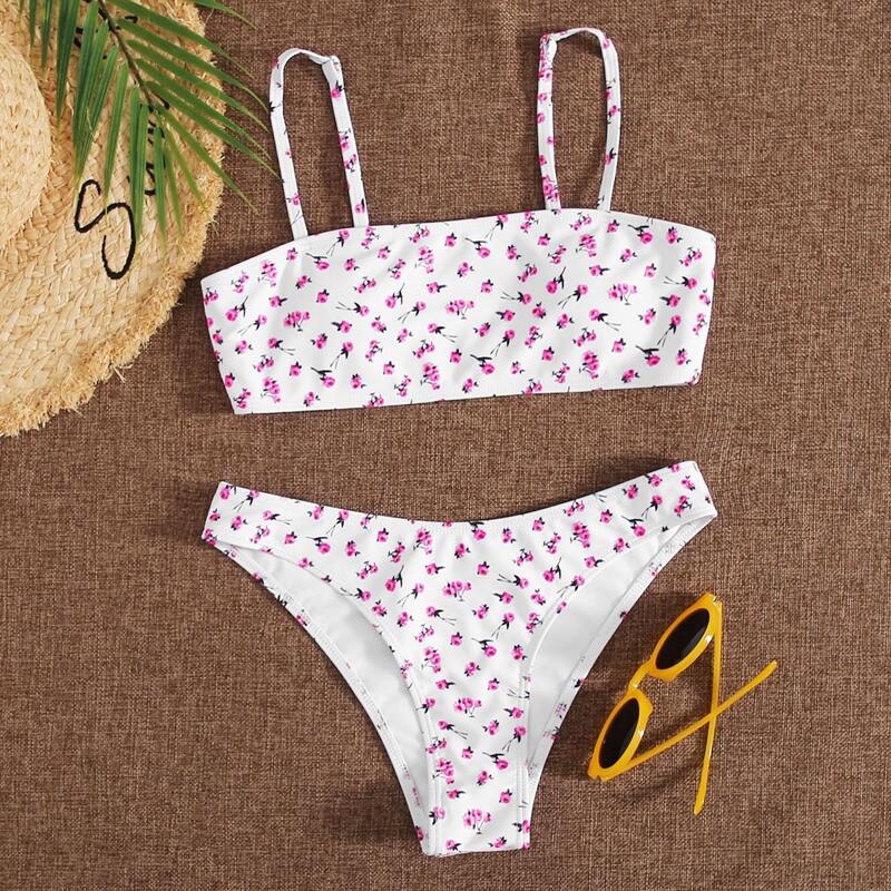

Ditsy Floral Cami Bikini Swimsuit, White