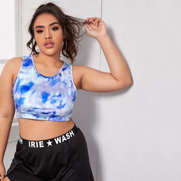 

Plus Tie Dye Sports Bra, Blue