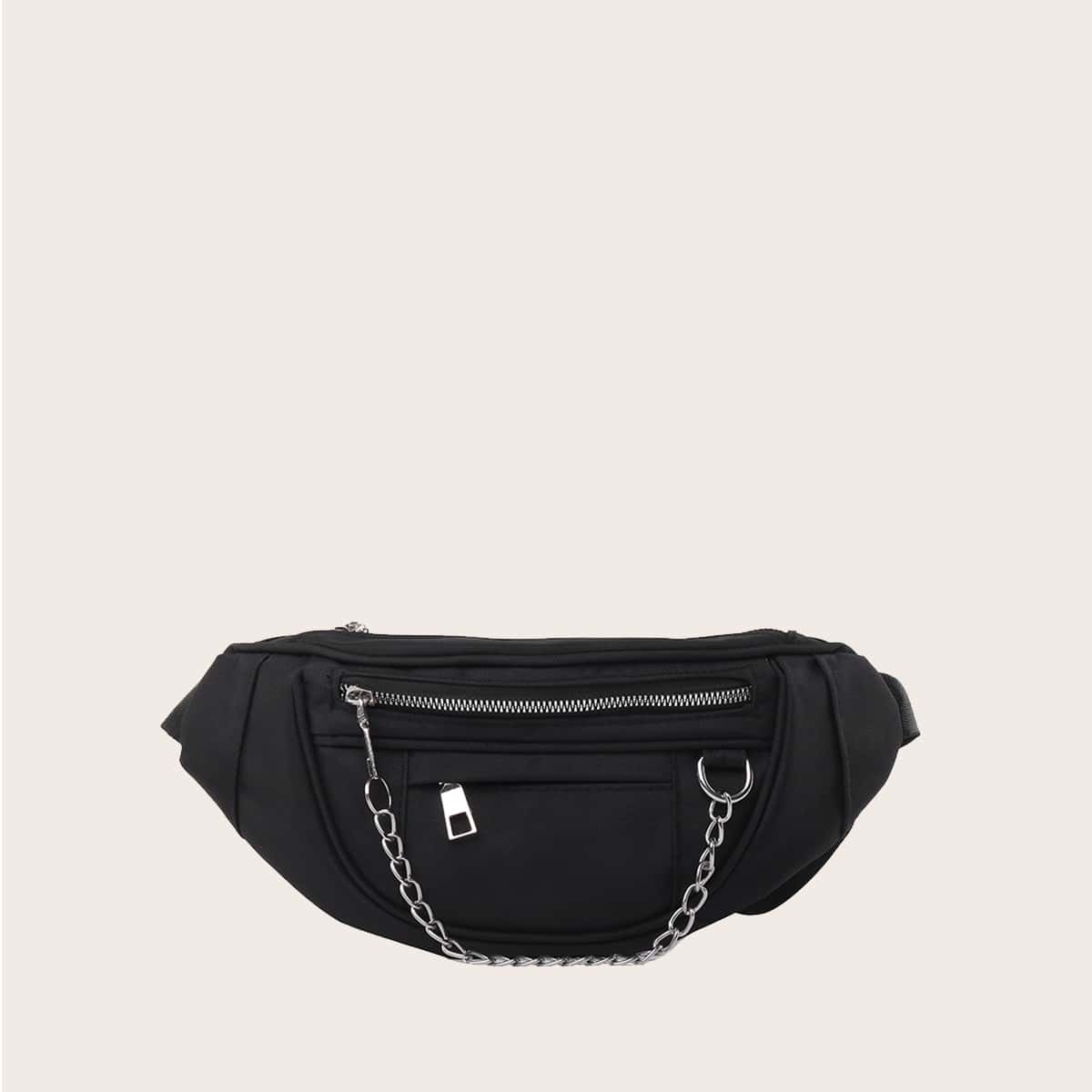 

Chain Decor Fanny Pack, Black