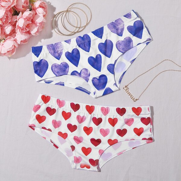 

2pack Heart Print Panty Set, Multicolor