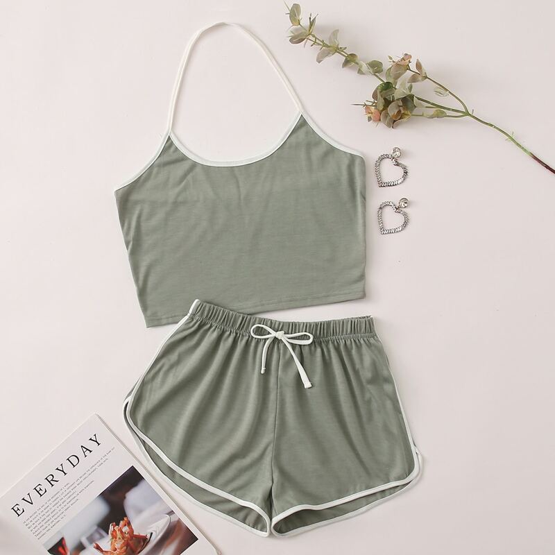 

Contrast Binding Halter PJ Set, Green