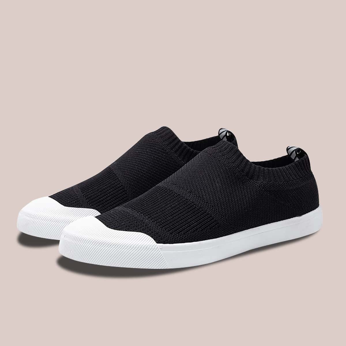 

Guys Cap Toe Slip On Knit Sneakers, Black