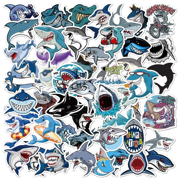 

50sheets Cartoon Shark Random Sticker, Multicolor