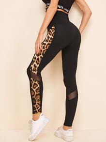 Mulvari Leopard Side Seam Mesh Insert Leggings - Black - View 1