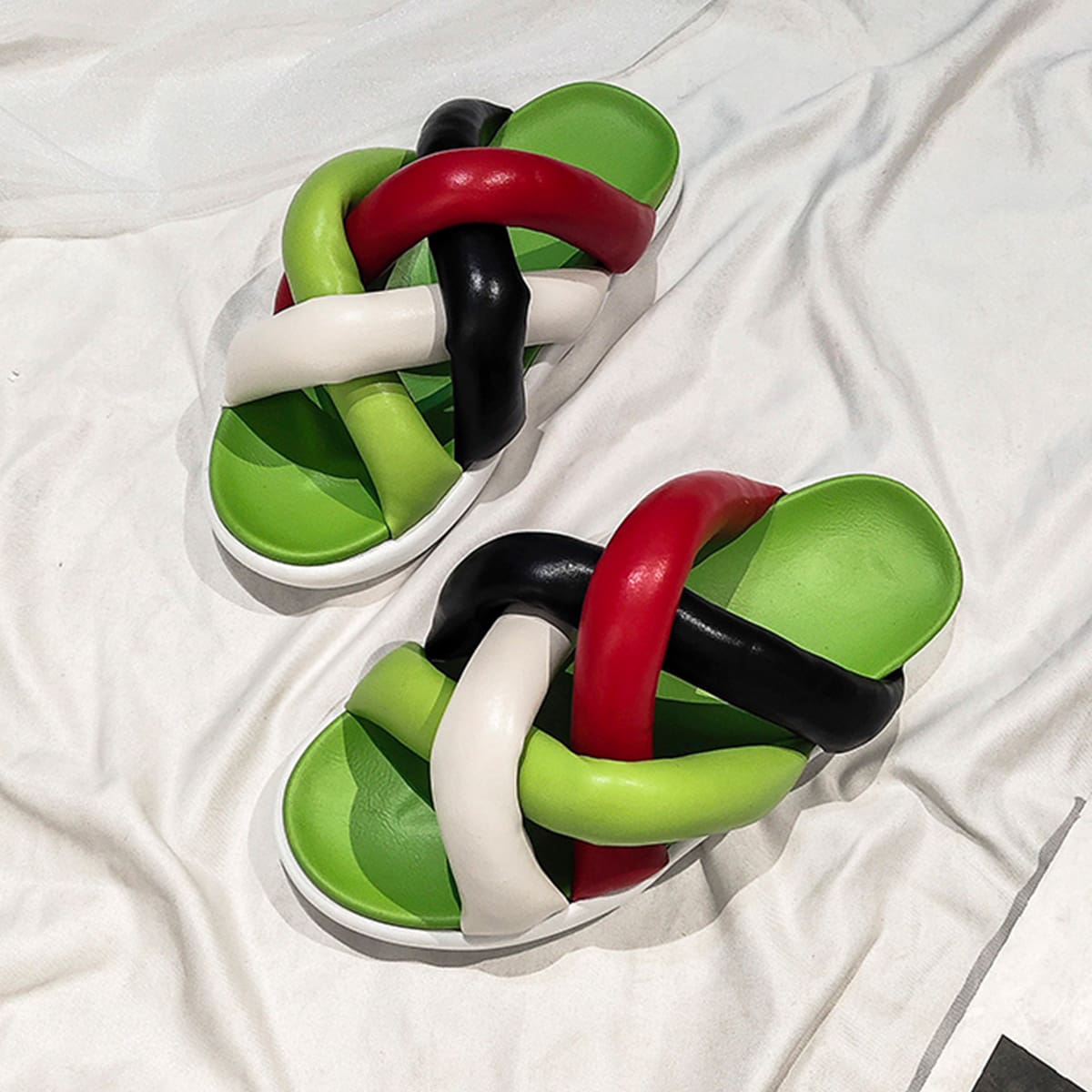 

Colorblock Chunky Strap Sliders, Multicolor