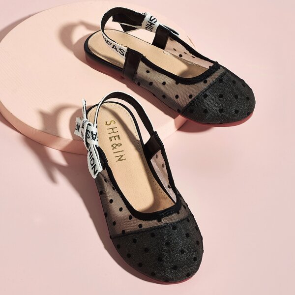 

Toddler Girls Polka Dot Mesh Flats, Black