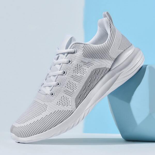 

Men Lace-up Front Knit Sneakers, White