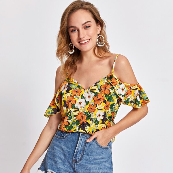 

Cold Shoulder Allover Floral Top, Multicolor