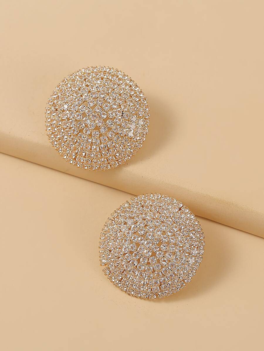 Rhinestone Decor Round Stud Earrings - Yellow Gold - View 1