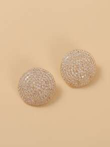 Rhinestone Decor Round Stud Earrings - Yellow Gold - View 2