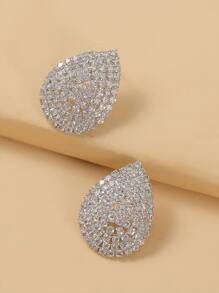 Rhinestone Decor Stud Earrings - Silver - View 1