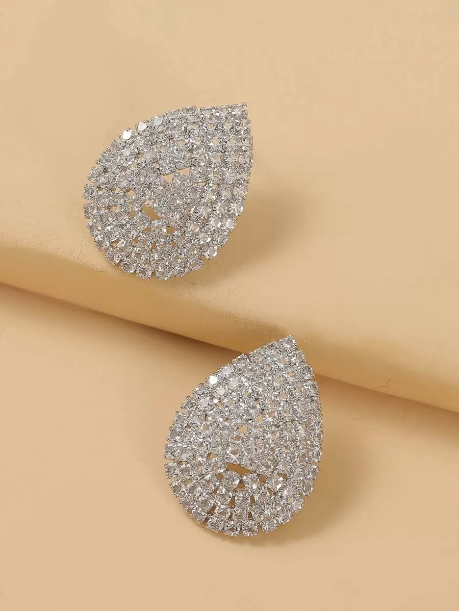 Rhinestone Decor Stud Earrings - Silver - View 1