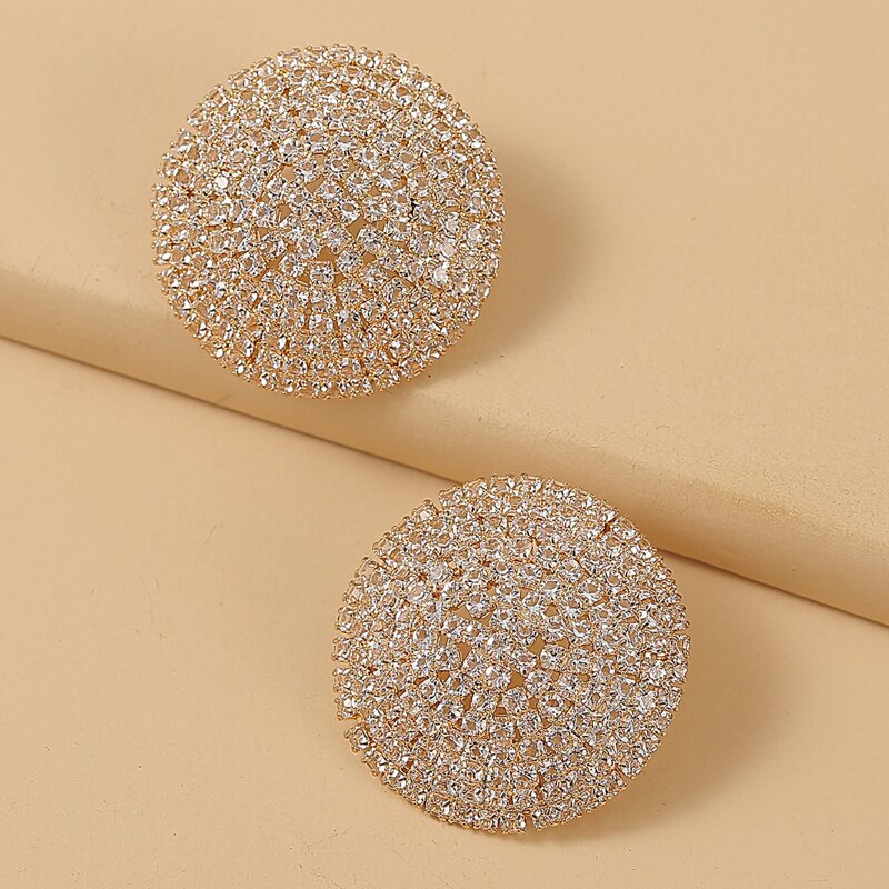 

Rhinestone Decor Round Stud Earrings, Gold