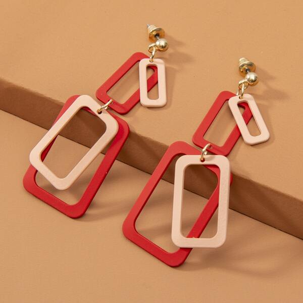 

Layered Geometric Drop Earrings, Red