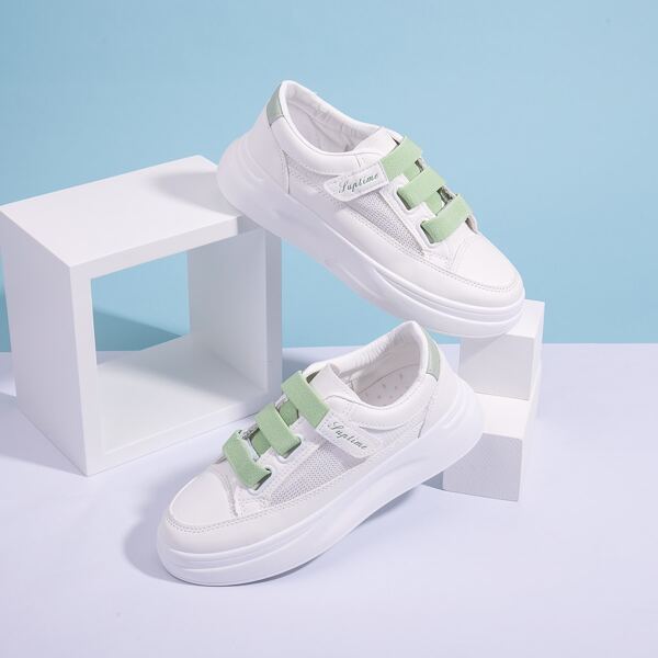 

Velcro Strap Mesh Panel Sneakers, White